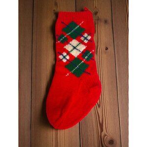 Vintage Argyle Knit Christmas Stocking Red 22x7